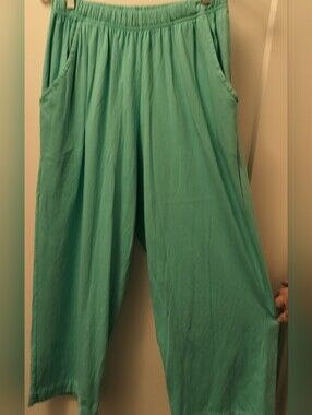 Teal Green 100% Cotton Womens Pants With Elastic Waist